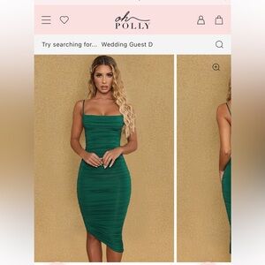 Oh Polly Green Ruched Bodycon Midi Dress Size 4 – Like New